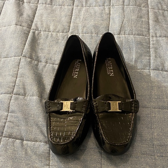 Ralph Lauren Shoes - Ralph Lauren Black Croc-Embossed Patent Faux  Leather Loafers with RL Hardware